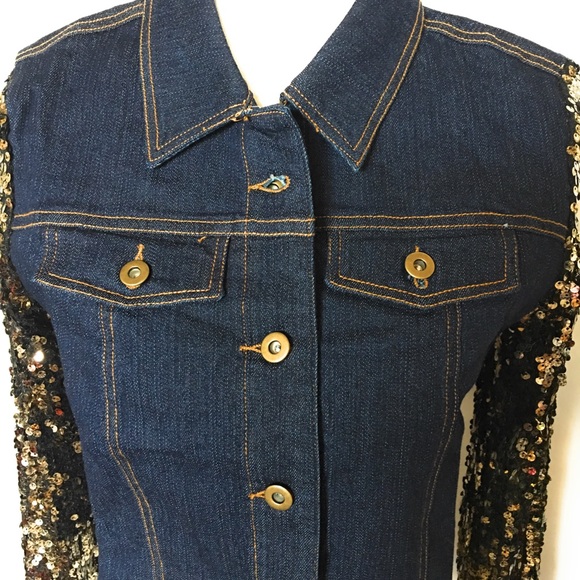 Intro denim sequins sleeve jacket, size large - Picture 3 of 5